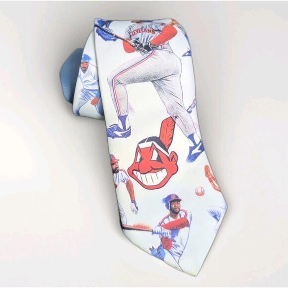 MLB Official Other - Vintage 1991 Ralph Marlin Tim Peterson Cleveland Indians Neck Tie USA Logo White